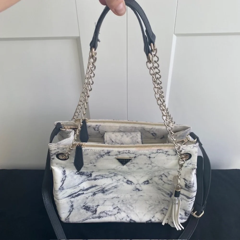 GUESS White Faux-Leather Marble Shoulder Bag - Picture 2 of 10